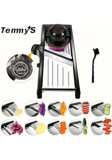 Dashanshop Temmys Manuel Sebze Doğrayıcı Ve Kesici With Brush Gloves Ayarlanabilir Paslanmaz Çelik Bıçaklar Mutfak Rendesi Meyve Patates Soğan 1 Parça
