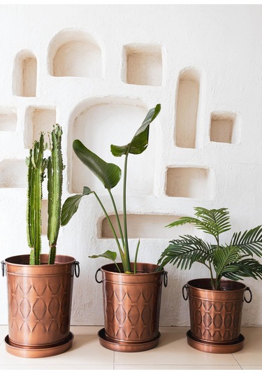 The Mia Prizma Saksı Bakır Kaplama 37x31x46 Cm