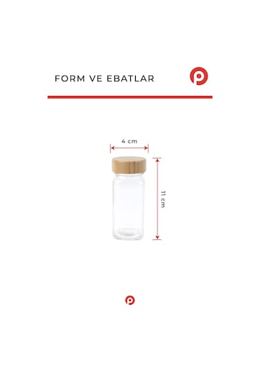 12'li Bambu Kapaklı Kare Cam Baharatlık Takımı - 120 Ml - Hediyeli Baharat Seti Şeffaf