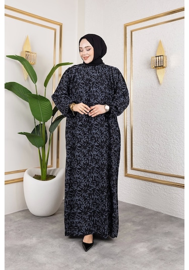 Nevayla Moda Robalı Desenli Viskon Elbise - Gri / E0126 Gri