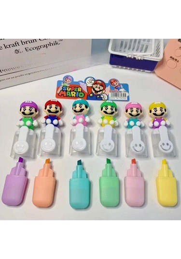 Süper Mario Karakter 6lı Fosforlu Kalem Seti 6689 Pastel Ultramarin
