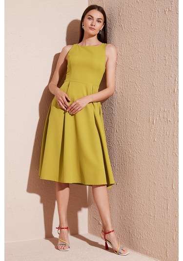 Lela Bayan Elbise 6051963 Yağyeşili Yeşil