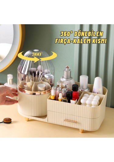 Makyaj Organizer Kozmetik Aksesuar Fırça Ve Takı Düzenleyici Çok Amaçlı Makyaj Kutusu Bej