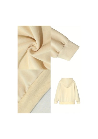 Kışlık Kapüşonlu Sweatshirt, Çocuk Örümcek Ağ Kalpli Baskılı Bej