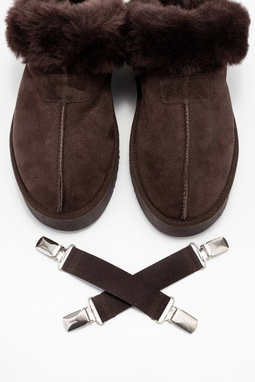 Olessa Kahverengi Hakiki Deri Süet Kadın Kürklü Terlik Kahverengi