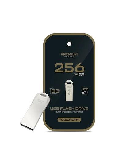 Powerway Premium 256 Gb 100mb/s Ultra Hızlı Usb 3.1 Metal Silver Flash Bellek