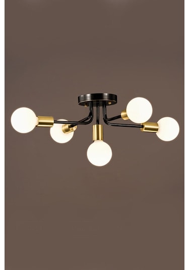 Döngü Modern Tasarım Siyah Renk Beşli Avize Camsız Model