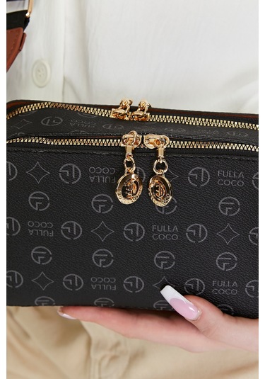 Morpelikan Siyah Monogram Kolon Askılı Kadın Omuz Çantası Siyah