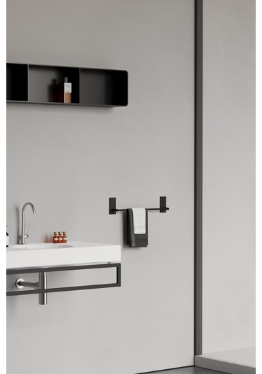 Paslanmaz Çelik Siyah Yapışkanlı Havluluk - Havlu Askısı 45 Cm Mat Siyah