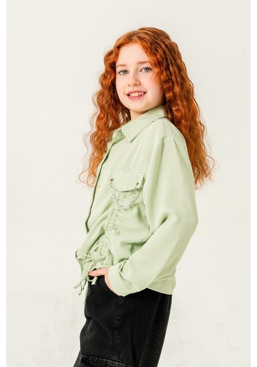 Kız Çocuk Önü Tünelli Cebi Zincirli Gömlek 3147 Yeşil