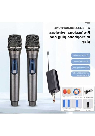 Bloomnest Şarj Edilebilir Kablosuz Mikrofon Seti - Vhf, Çift Mikrofon, Ev Ktv Dış Mekan Sahne Konferans Gümüş Gümüş