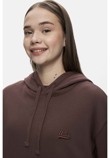 Ucla Weber Kahve Bisiklet Yaka Nakışlı Oversize Kadın Sweatshirt Kahve
