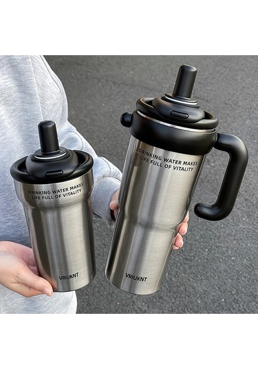 Brightnova 1 Adet Paslanmaz Çelik Küçük Siyah Termos Matara 1.2l/760ml Sevimli Karikatür Tasarım 07 Beyaz