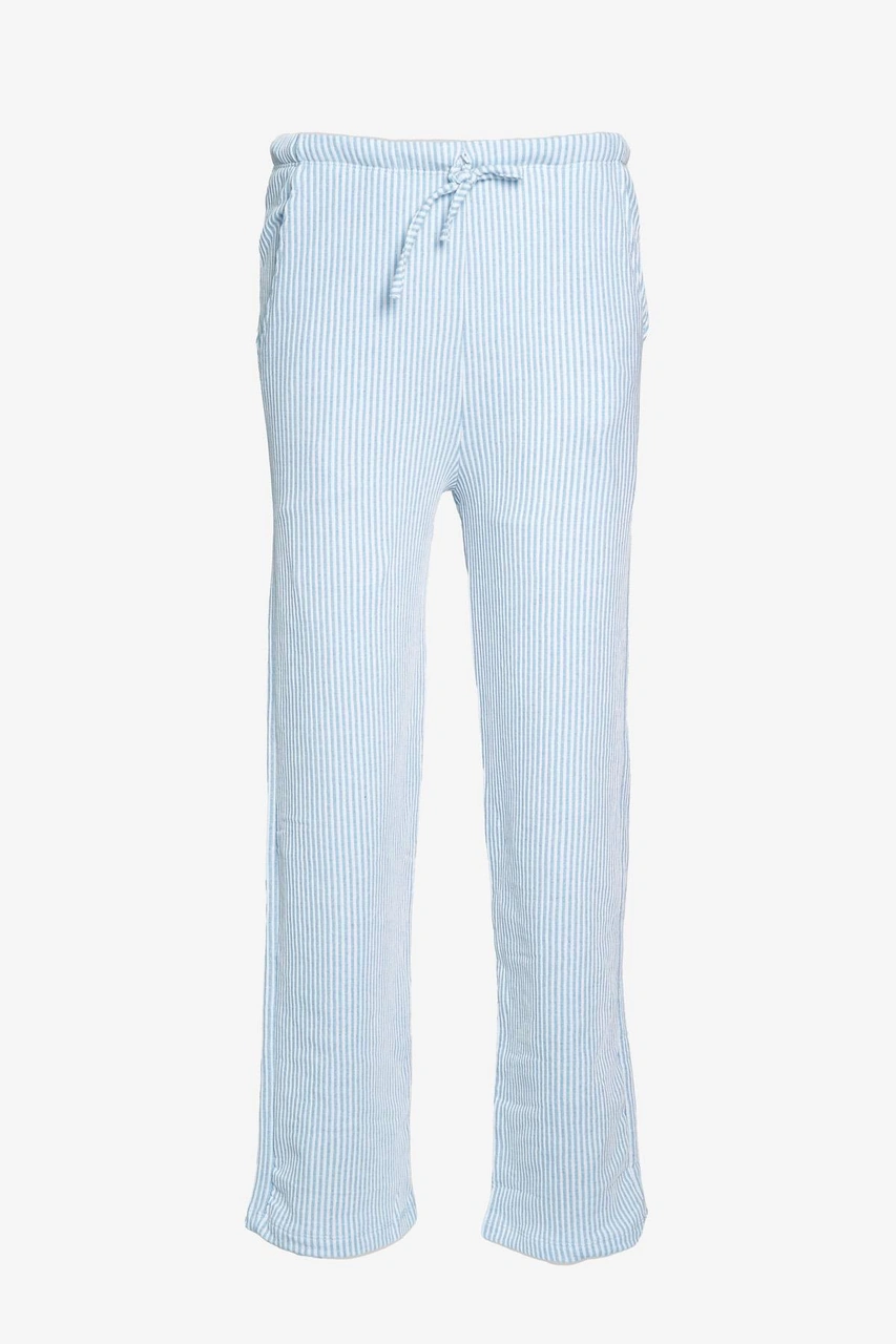 Çizgili Düz Paça Beli Lastikli Pantolon - Mavi Mavi Çizgili Düz Paça Beli Lastikli Pantolon - Mavi Mavi