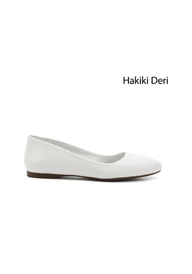 Gönderi R Kadın Beyaz Sivri Burun Düz Taban Hakiki Deri Babet Ddza61313389 Beyaz