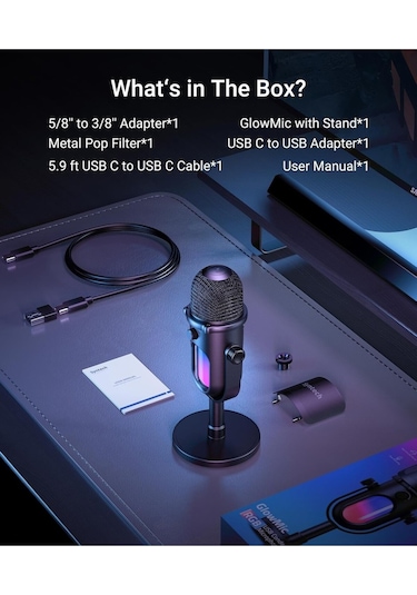 Glowmic Usb Gaming Mikrofon Rgb, Pc Ve Ps5 Uyumlu, Yayın Ve Podcast İçin
