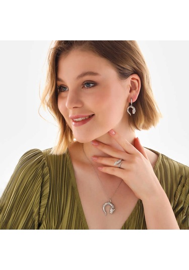 Blackcraft 925 Ayar Gümüş Kaplan Figürlü Kadın Set Bc-430b39 Beyaz