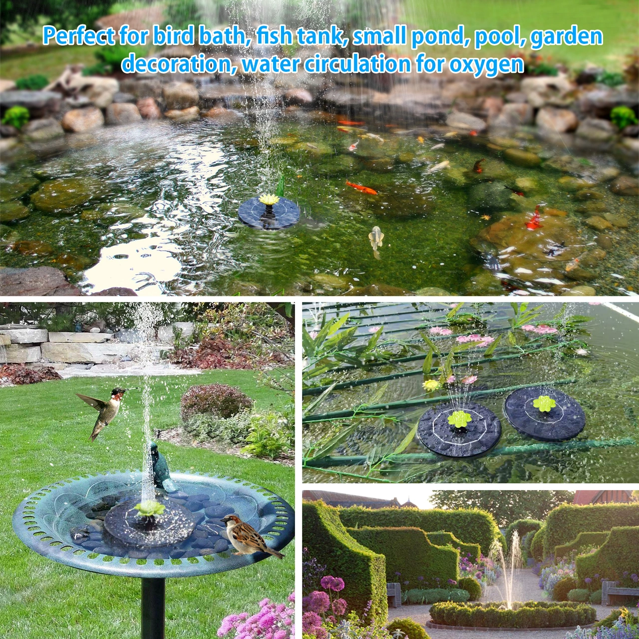 Kosona Güneş Enerjili 5v 3w Suları Dönüştüren Serbest Yuvarlanan Fontan, Çiçek Tipi Başlıklı, Kuş Havuzu Ve Bahçe Dekorasyonu İçin 160mm Xh01-160c