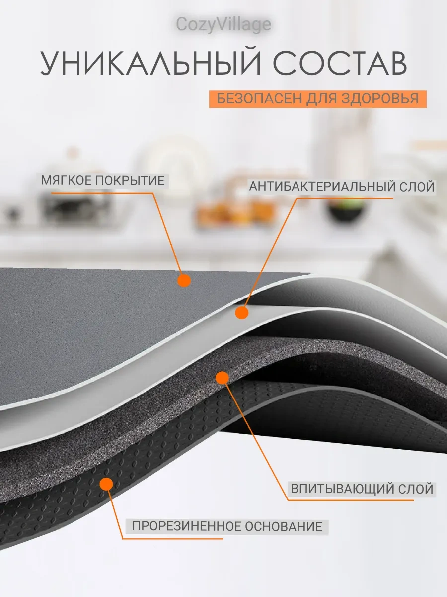 Cozy Village 40x30cm Emici Bulaşık Kurutma Paspası 246010717 Açık Gri