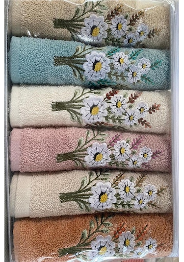 Daisy Flosh Nakışlı 6 Lı El Yüz Havlu Takımı Çok Renkli