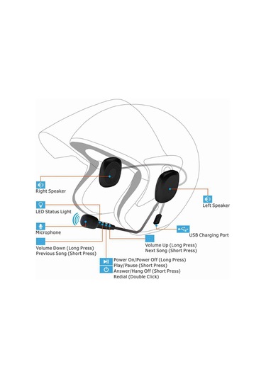 Kask Kulaklık Bluetooth V5.0 Kablosuz Stereo Eller Serbest Hoparlör