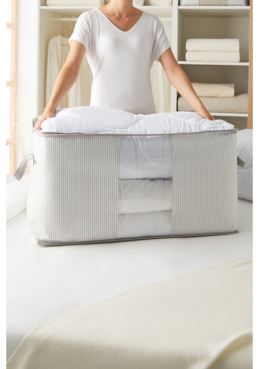 Ocean Home Textile Mega Boy Pvc Pencereli Gri Çizgili Stuff & Things Hurç 75 x 40 x 40 cm