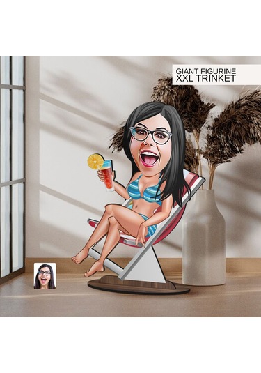 Bk Gift Kişiye Özel Tatilci Kadın Karikatürlü Büyük Boy Ahşap Biblo-2 Arkadaşa Hediye , Sevgiliye Hediye, Kişiye Özel Biblolar Kobitmeyen137550 Bk Gif