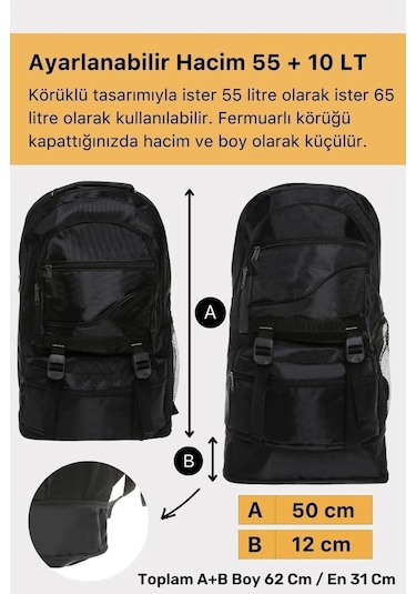 Ortopedik Su Geçirmez Konfor Modeli Fermuarlı Büyük Boy Çok Gözlü Bölmeli Kamp Outdoor Sırt Çantası Çok Renkli