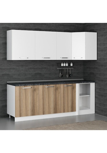 Minar 225cm Köşe Mutfak Dolabı - Beyaz/dore K225-d1