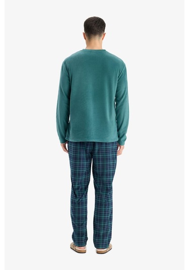 Defacto Pijama Takımı Polar Uzun Kollu Üst Kareli Uzun Alt D0047ax25wngn623 Yeşil