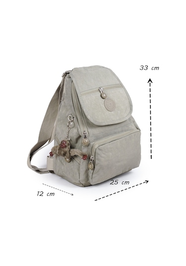 Küçük Boy Krinkıl / Klinkır Su Geçirmez Uzun Askılı Çok Gözlü Günlük Kadın Sırt Çantası Bej 12-4g Bej