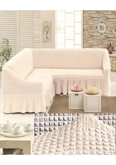 StarMall Bürümcük Köşe Koltuk Örtüsü, Kanepe, Koltuk Kılıfı, Eteli Krem