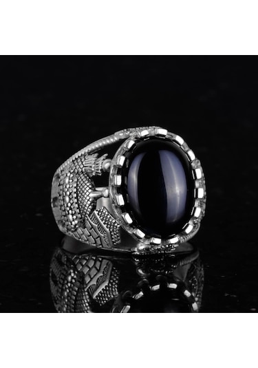 İslami Doğal Taş Yüzük, 925 Ayar Gümüş Yüzük Oniks Gümüş