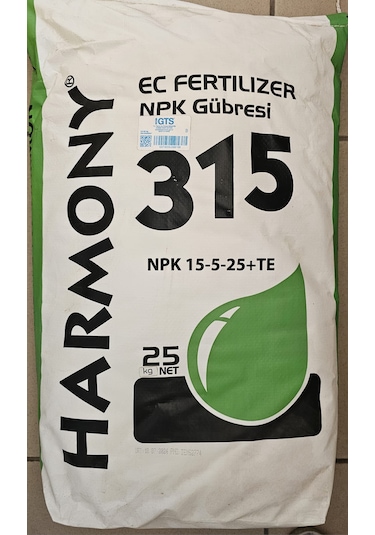 Npk Damlama Gübresi Harmony 15-05-25+te Suda Çözünür Gübre 25 Kg