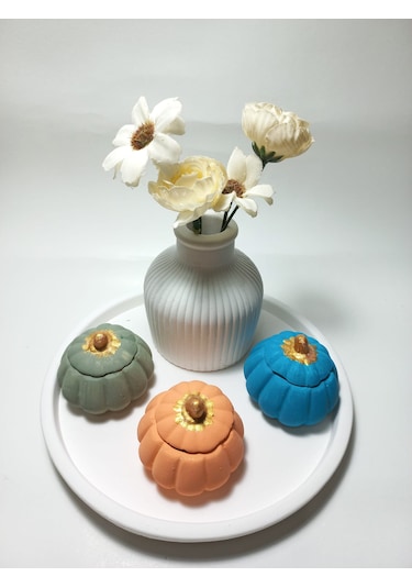 Tabaklı 3'lü Mini Balkabağı Vazo Dekoratif Set Random Çok Renkli