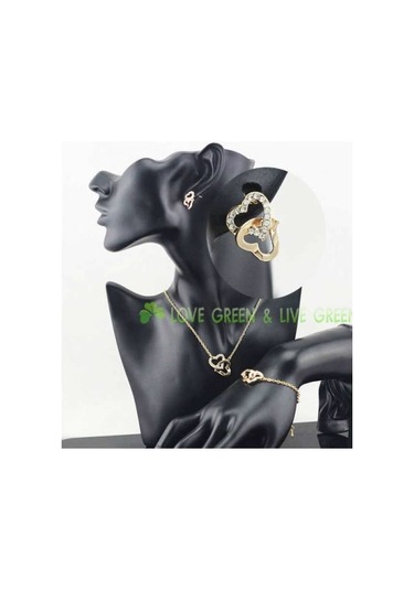 Çok Şık, Kolye, Küpe, Bileklik, Kalp Takı Seti 18 Gp Sevgililer