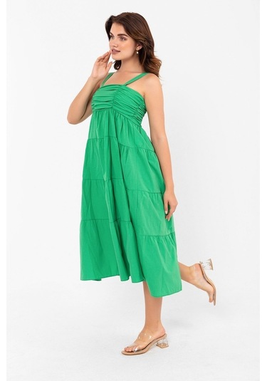 Askılı Pamuklu Poplin Yazlık Midi Elbise 2106