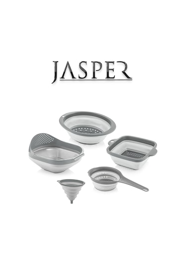 Jasper Jpr-0108 5'li Akordiyon Katlanır Süzgeç Mutfak Çeyiz Seti Gri