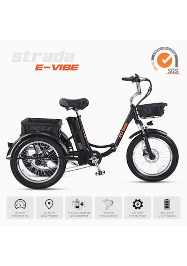Stradacycles E-VIBE Hidrolik Disk Üç Tekerlekli Elektrikli Bisiklet