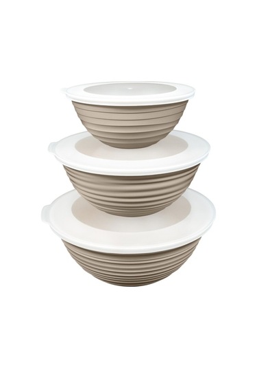 Ceronni Galaksi Desenli Kapaklı Kase 3lü Set 3lt 2lt 1lt Bej Bej