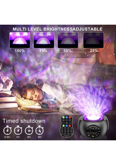 Vkemall Led Evren Projektörü, 10 Gezegen & Nöbül Işıklı, Bluetooth Hoparlörlü, Uzaktan Kumandalı Gecelik Proje Kotu