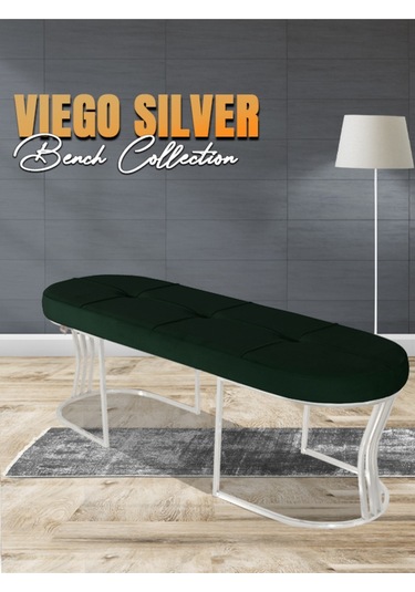 Viego Silver Collection- Yeşil Kapitoneli Chester Model Puf & Bench & Koltuk & Uzun Makyaj Puff & Yatak Ucu