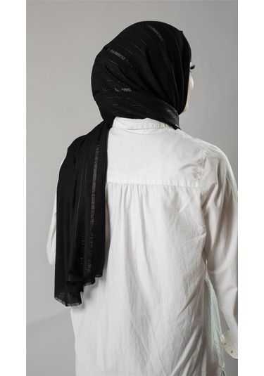 Siyah Çizgili Şal Viskon Kumaş Bursa Dolama 202110 01 Siyah