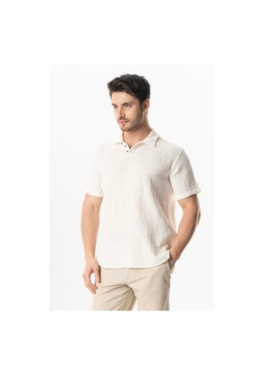 Kısa Kol Polo Yaka Müslin Yazlık Tshirt Kırık Beyaz Krkbyz KIRIK BEYAZ