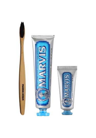 Pharma Acqua Bambu Diş Fırçası +Marvis Aqua - Naneli Diş Macunu 2'li  - 85 ml + 25 ml