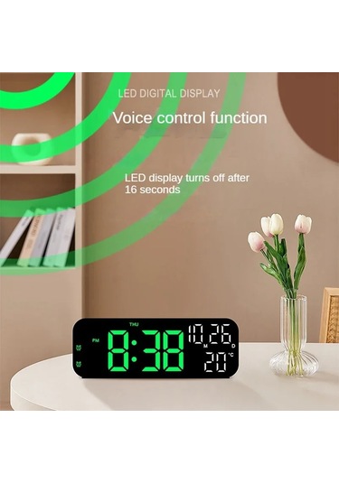 Dijital Çalar Saat Sıcaklığı Ve Tarih Haftası Ekran Gece Modu Tablo Saati Blue