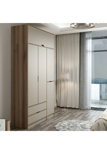 Elina 3 Kapaklı Dolap + Yüklük - Dore/kumtaşı Çok Renkli