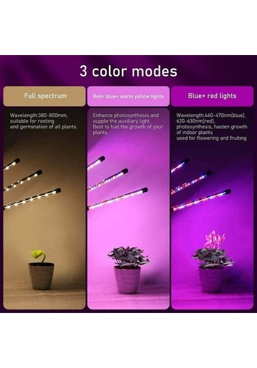 Fortunelane 4 Kafa Led Bitki Büyüme Lambası - 80 Led, Otomatik Zamanlama, Işık Seviyesi Ayarlama, Esnek Açı Regülasyonu, İç Mekan Siyah