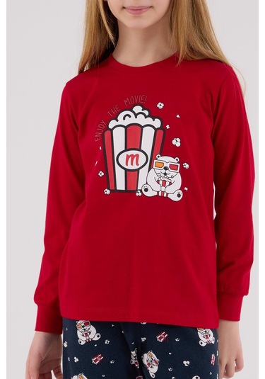 Rolypoly Kız Çocuk Uzun Kol Pijama Takım Kırmızı-1746 Kırmızı