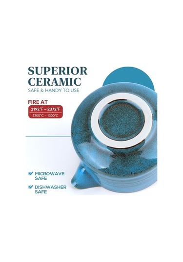 Fortunelane Yüksek Sıcaklık Isıya Dayanıklı Seramik Maccha Kase Seti Mavi